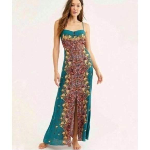 Free People Dresses & Skirts - Free People Green Jade Combo BOHO Morning Song Maxi Dress Size Small